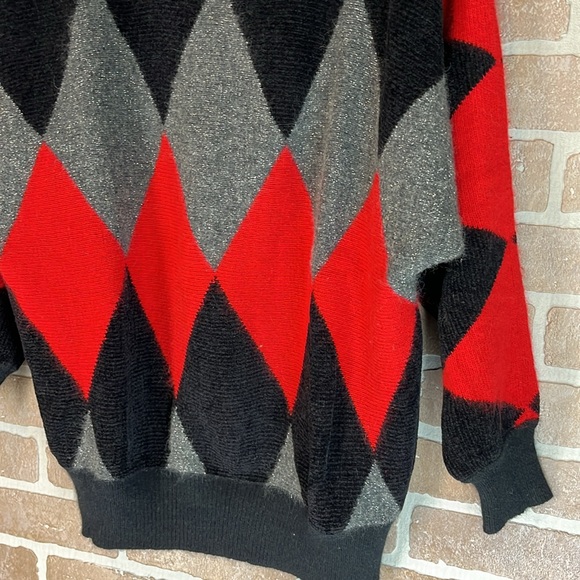 Vintage 1989 IB Diffusion sequin tunic sweater Large Black red turtleneck - Picture 3 of 7